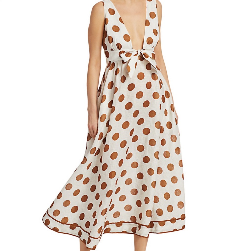 Zimmermann Empire Tie-Front Polka Dot Midi Dress 0